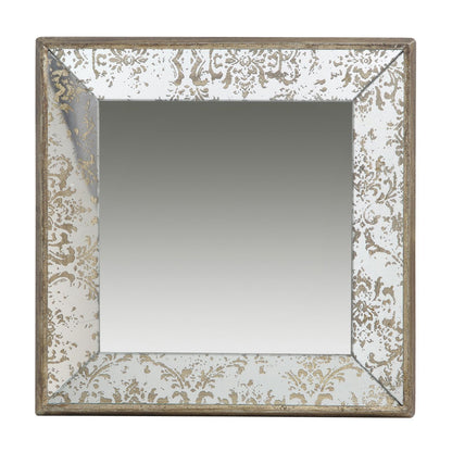24x24 Antique Silver Square Mirror with Floral Accents - Front View