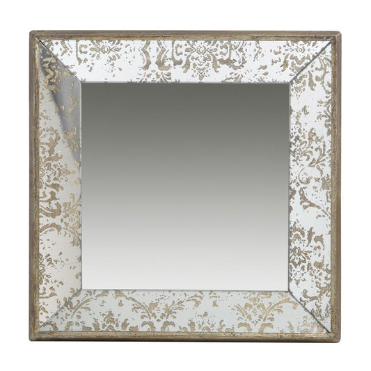 24x24 Antique Silver Square Mirror with Floral Accents - Front View