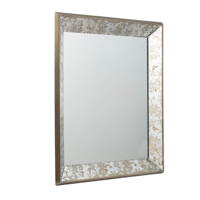 24x24 Antique Silver Square Mirror with Floral Accents - Angle View
