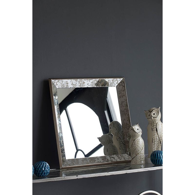 24x24 Antique Silver Square Mirror with Floral Accents - Detail of Floral Design
