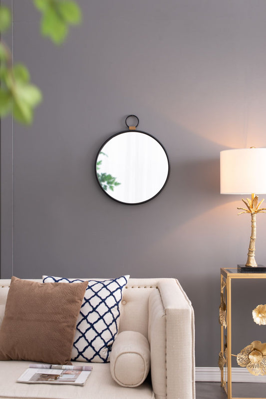 24x27 wall mirror with black frame contemporary minimalist accent mirror for living room front view