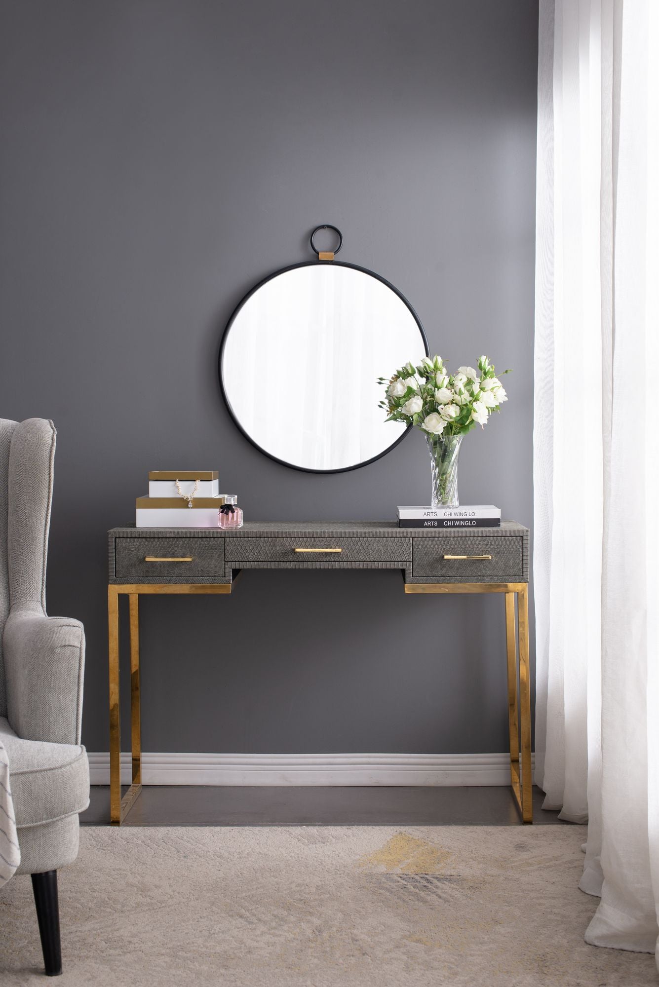 24x27 wall mirror black frame minimalist accent mirror side view