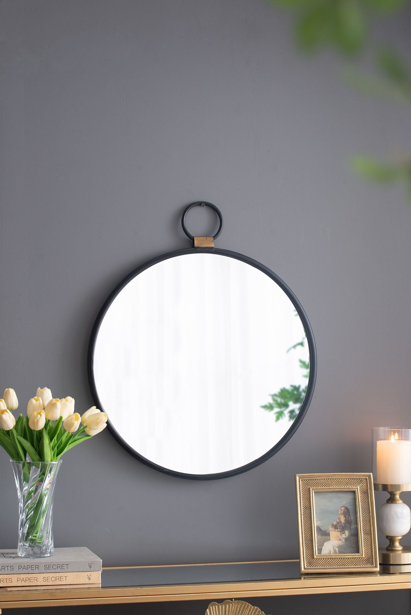 24x27 black frame mirror contemporary minimalist accent mirror back view