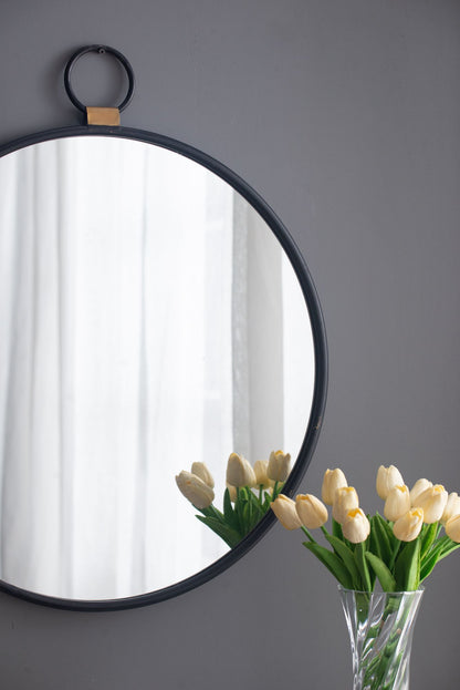 24x27 black frame wall mirror contemporary minimalist accent mirror angled view