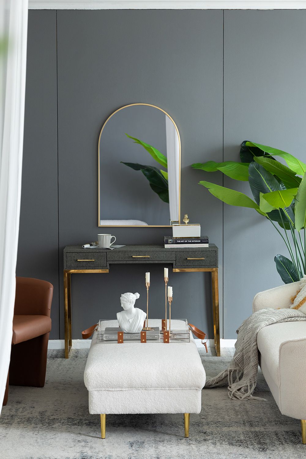 24" x 36" Arched Accent Mirror with Gold Metal Frame for Bathroom, Bedroom, Entryway Wall image 10