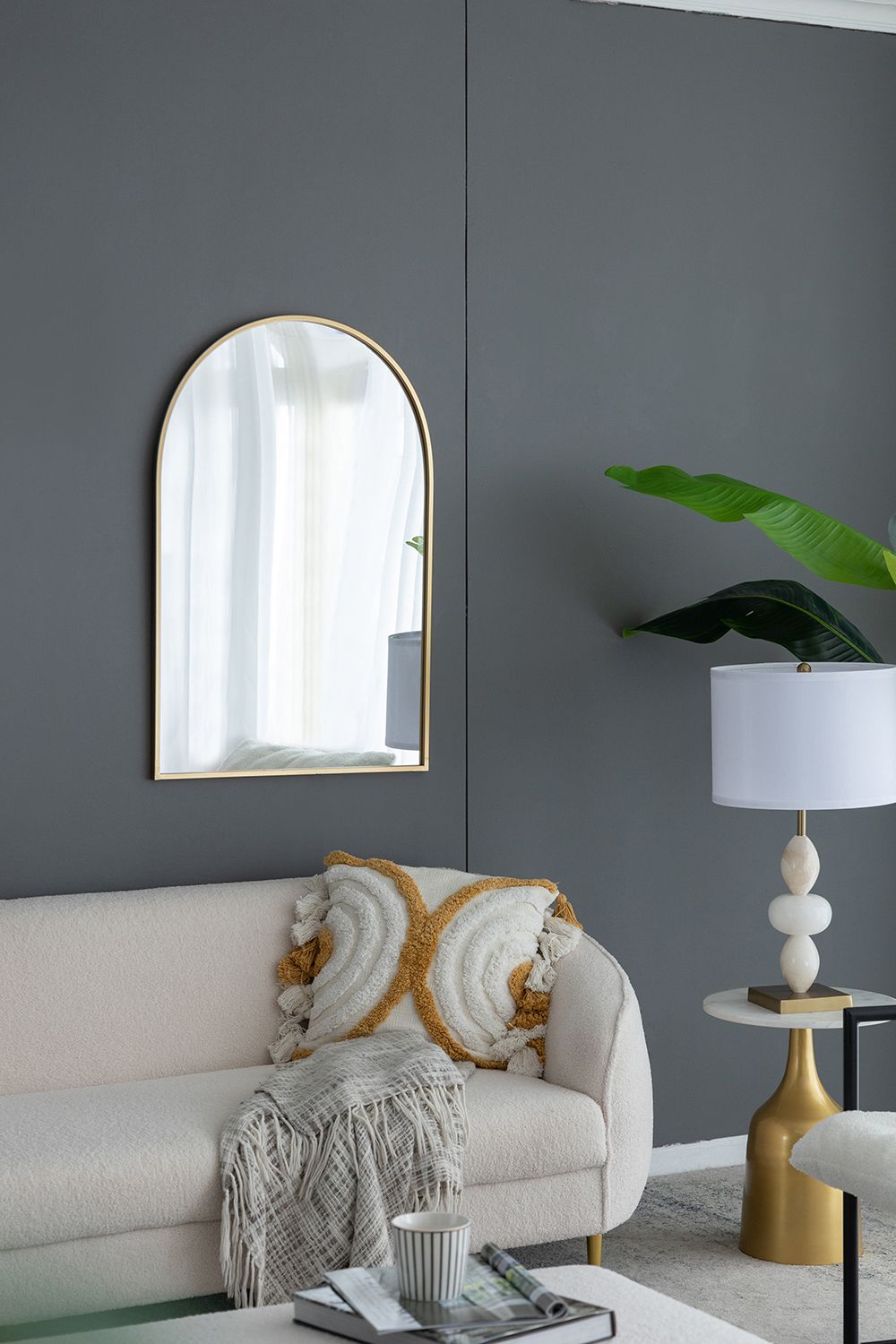24" x 36" Arched Accent Mirror with Gold Metal Frame for Bathroom, Bedroom, Entryway Wall image 1