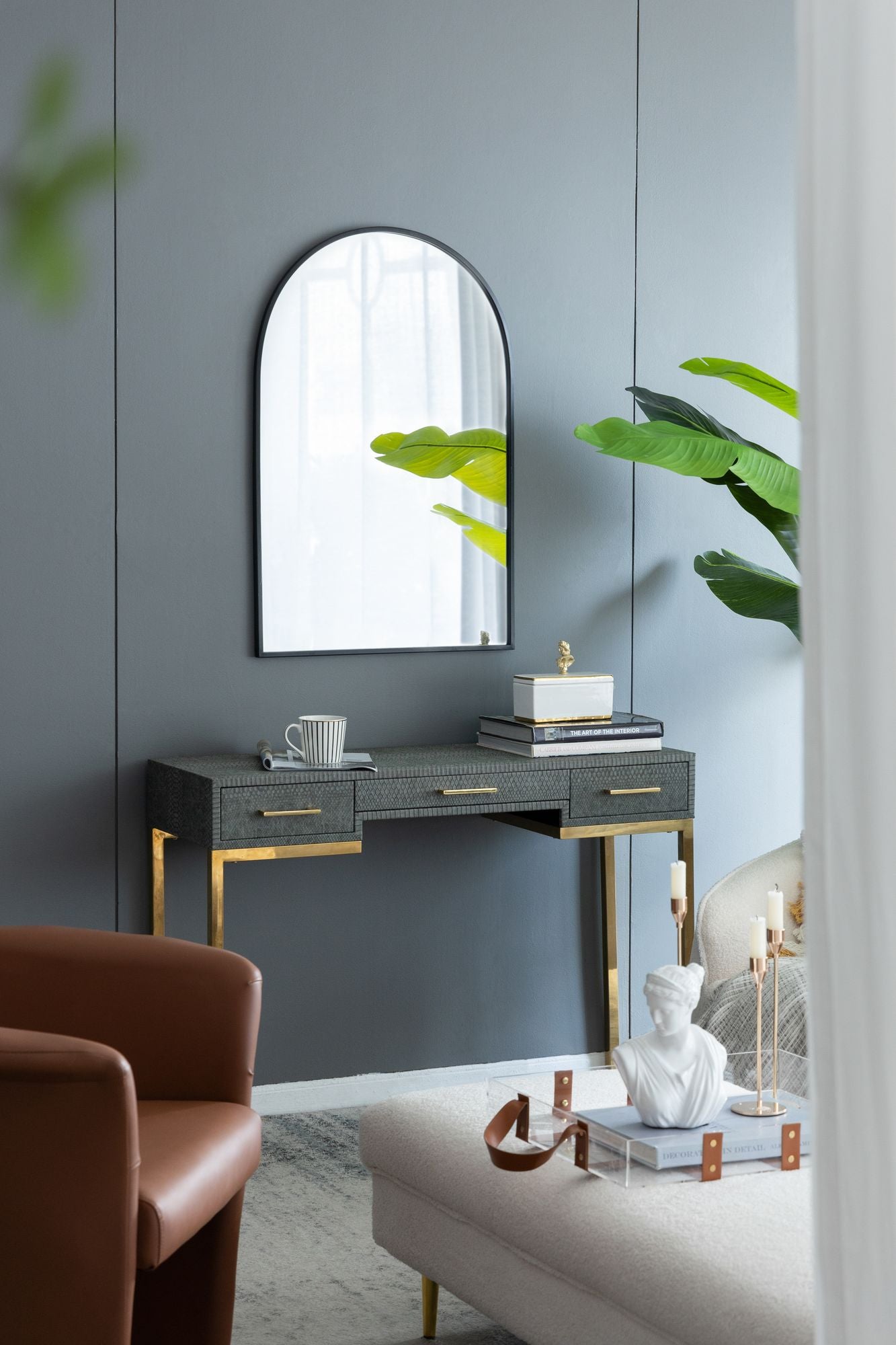 24" x 36" Black Arched Mirror with Metal Frame, Wall Mirror for Living Room Bedroom Entryway image 1