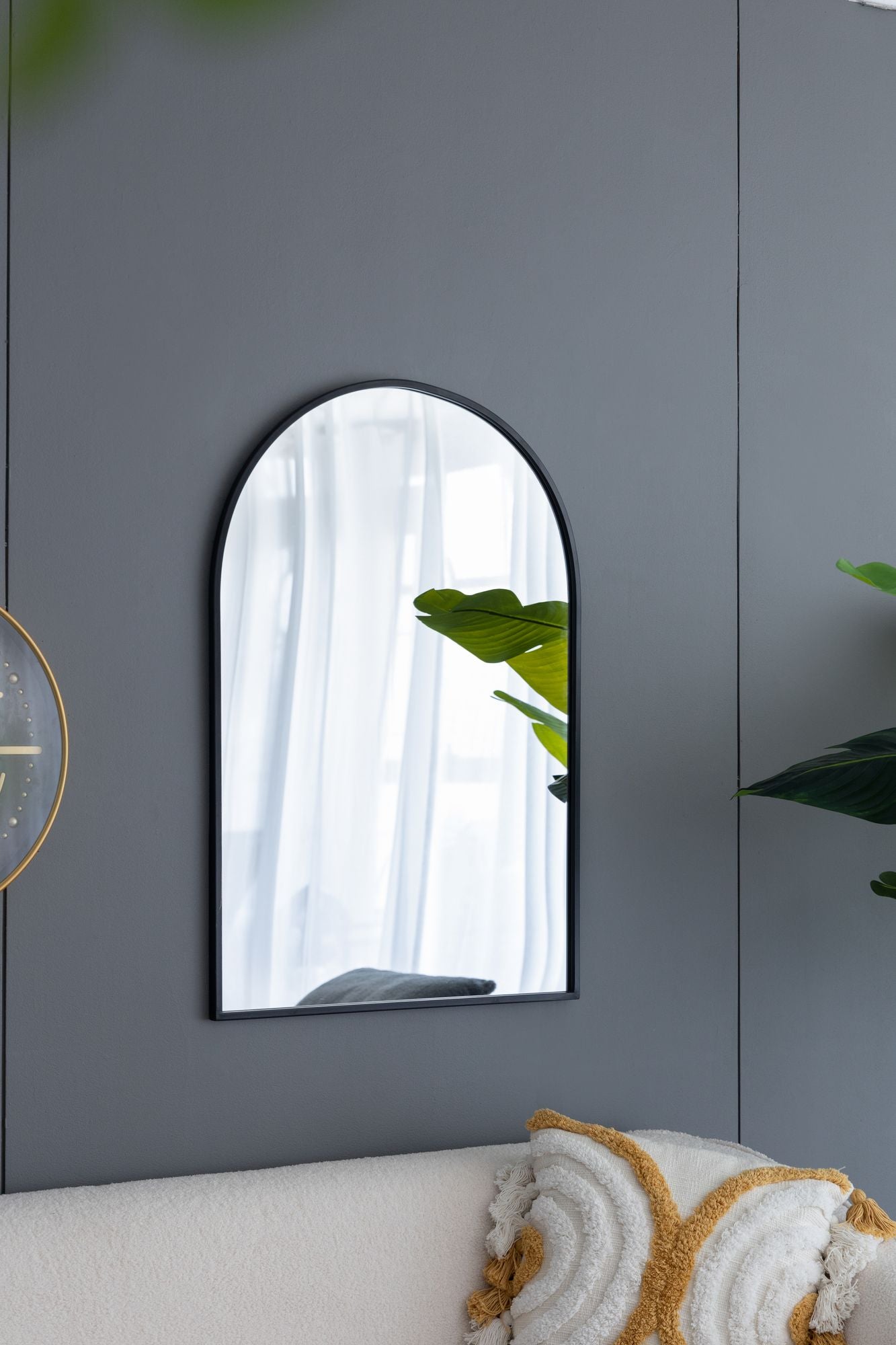 24" x 36" Black Arched Mirror with Metal Frame, Wall Mirror for Living Room Bedroom Entryway image 9