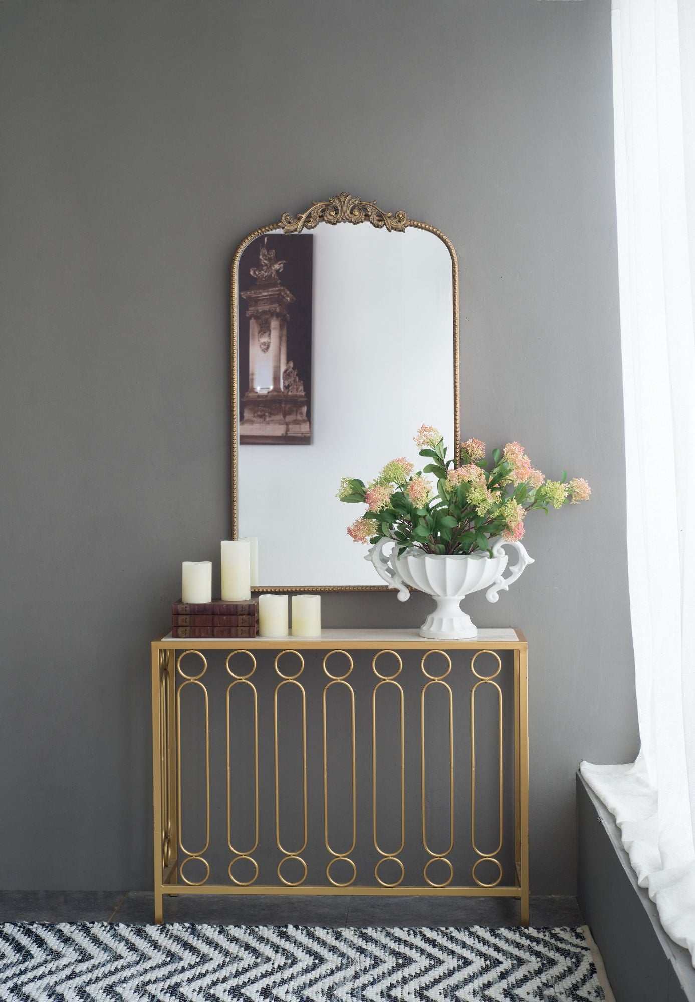 Gold arch mirror 24x42 baroque inspired wall decor - bedroom display