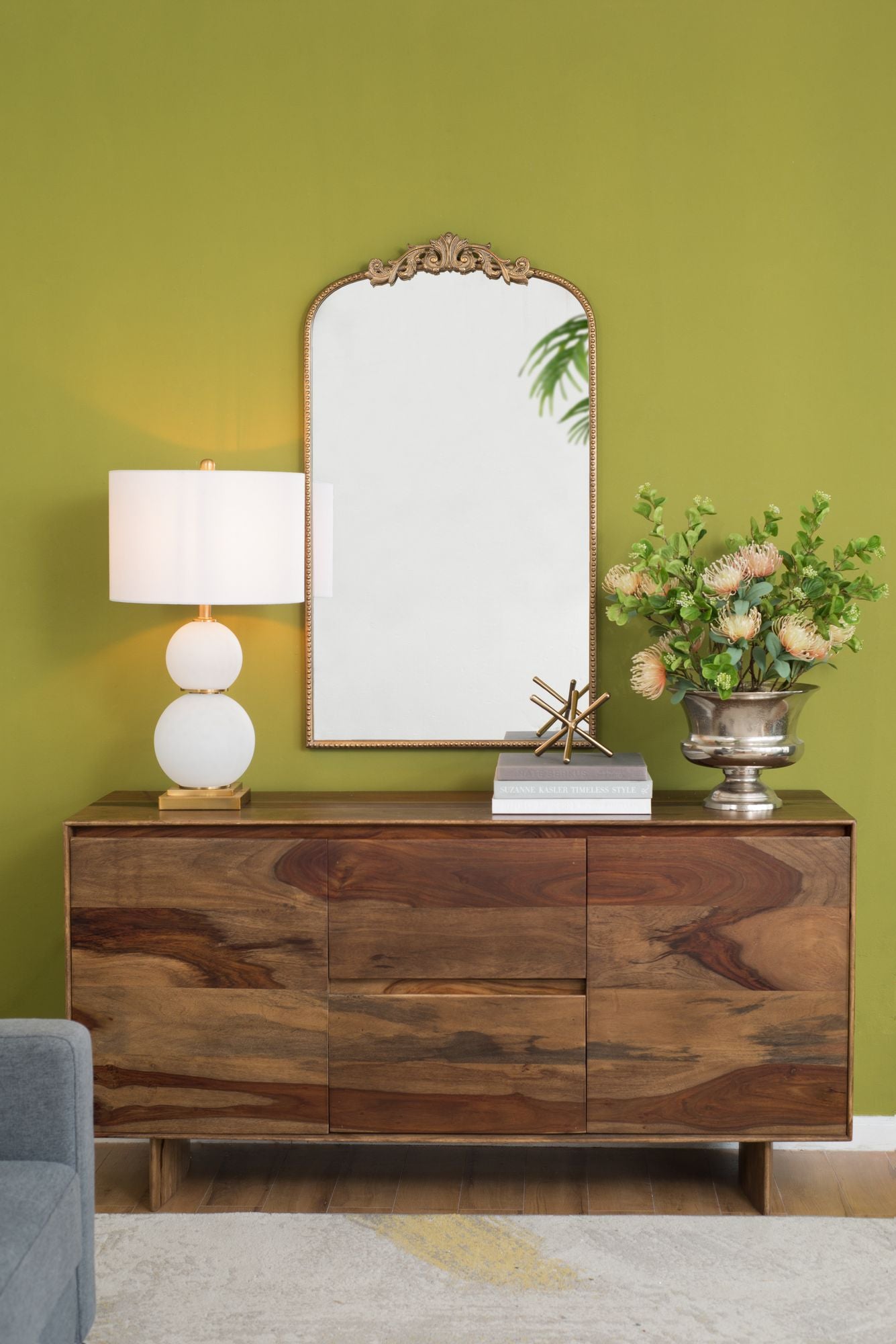Gold arch mirror 24x42 baroque inspired wall decor - side view