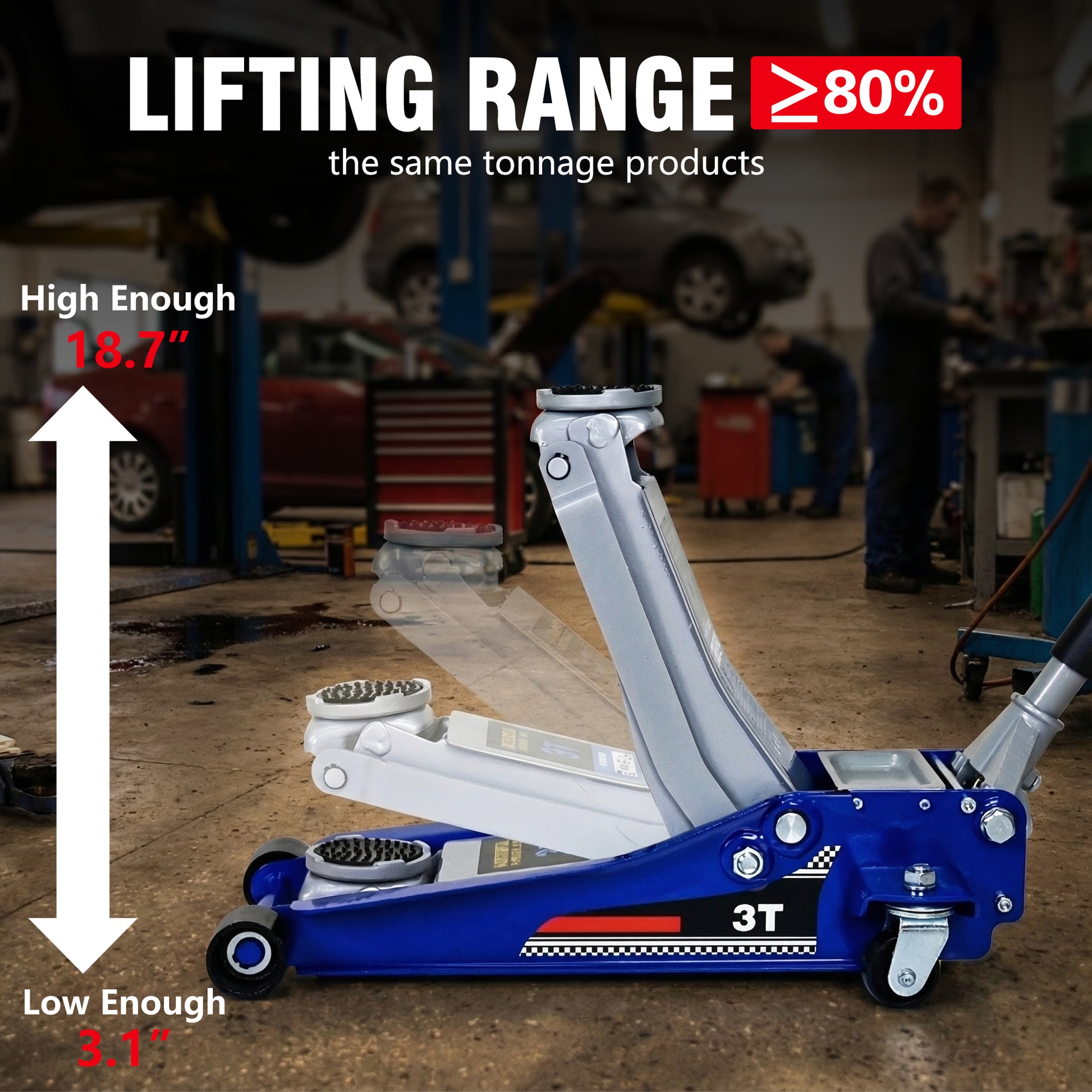 Low-Position Steel Vehicle Floor-mounted Hydraulic Jack with Dual-piston Quick-lift Pump, 3-Ton(6,600 lb.) Capacity. image 2