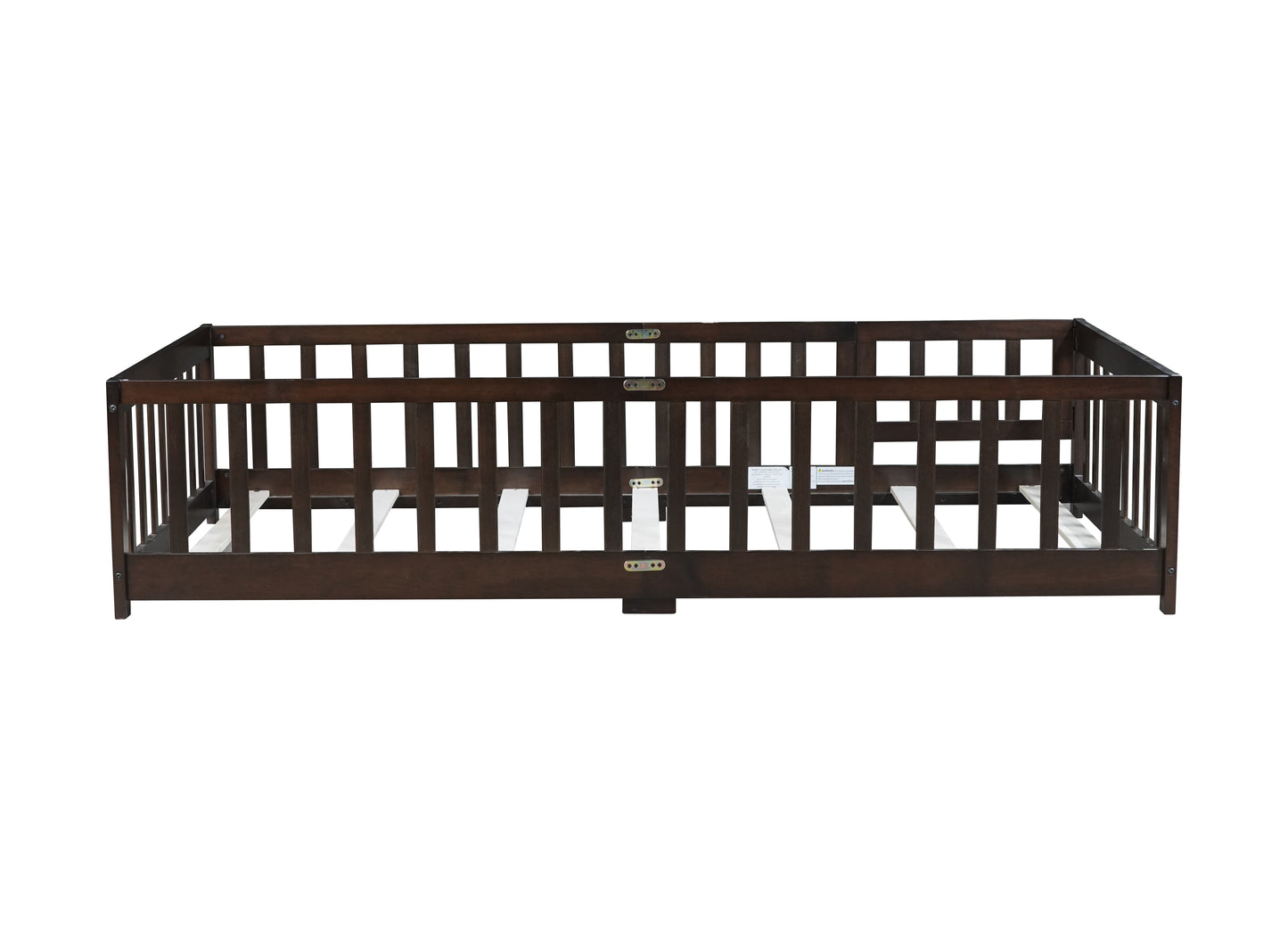 Twin Size Floor Bed with Fence and Door,Rubber Wood Floor Bed with Safety Guardrails,Espresso (Old Sku W504P286375) image 2