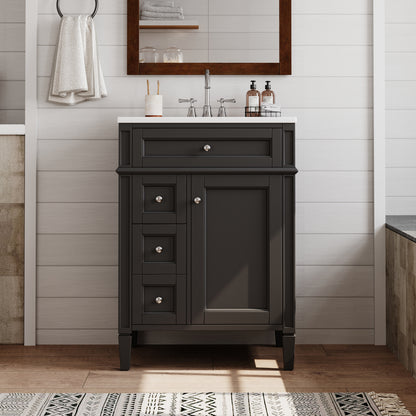 24'' Bathroom Vanity with Top Sink, Modern Bathroom Storage Cabinet with 2 Drawers and a Tip-out Drawer, Single Sink Bathroom Vanity image 3