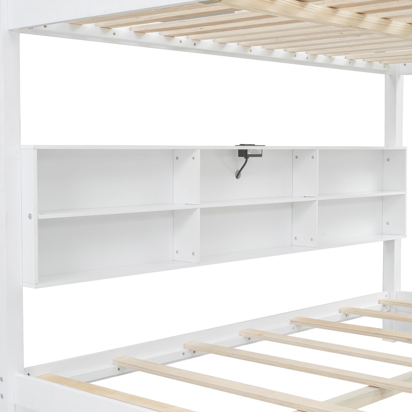 Queen over Queen Bunk Bed with Storage Cabinets and USB Ports, White image 11