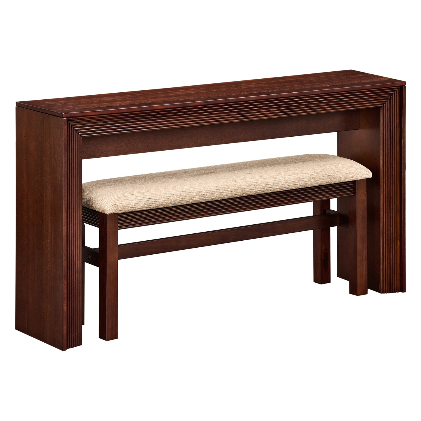 Fluted Counter Height Bar Table Set for 2, Dining Table with Fabric Upholstered Bar Stool with Solid Wood Legs, Dining Table Behind Couch for Breakfast -Cherry image 9