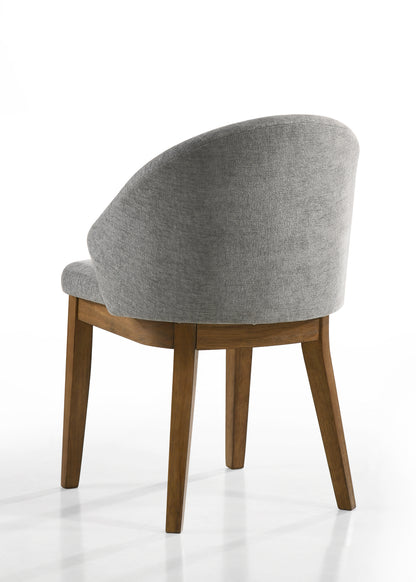 Andreo Set of 2 Barrel-Back Upholstered Dining Chairs, Light Gray Fabric with Walnut Finish Wooden Legs – Modern Accent Kitchen & Dining Room Chairs image 5