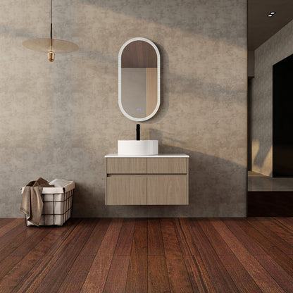32 Inch Wall-Mounted Bathroom Vanity with Ceramic Art Basin, and PVC Flat Panel, 2-Soft Close Doors and 1-Drawer, KD-Packing, Particle Board image 11