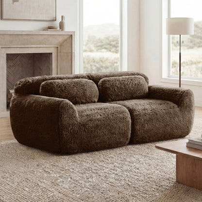 2-seater Modular Sectional Sofa Couches,Soft Fluffy Plush Fabric Bottom Anti-Slip Design,32D High Density Sponge,No Assembly Required Ergonomic Design,With Throw Pillows Fits Living Rooms,Chocolate image 3