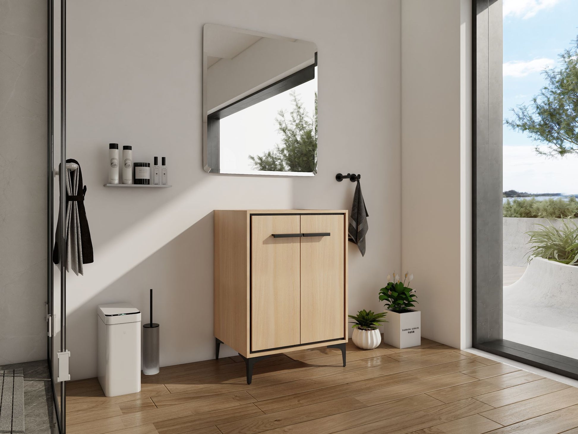 24''(23 7/16'') Bathroom Vanity without Top Sink, Modern Bathroom Storage Cabinet with 2 Soft Closing Doors, Single Sink image 4