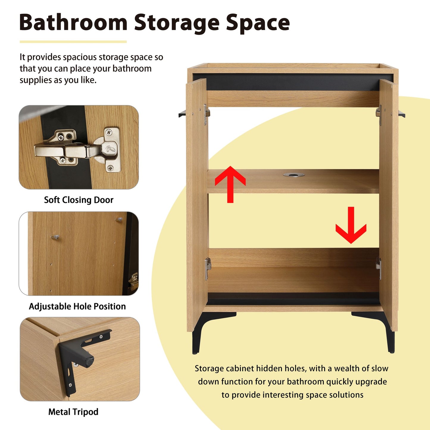 24''(23 7/16'') Bathroom Vanity without Top Sink, Modern Bathroom Storage Cabinet with 2 Soft Closing Doors, Single Sink image 9