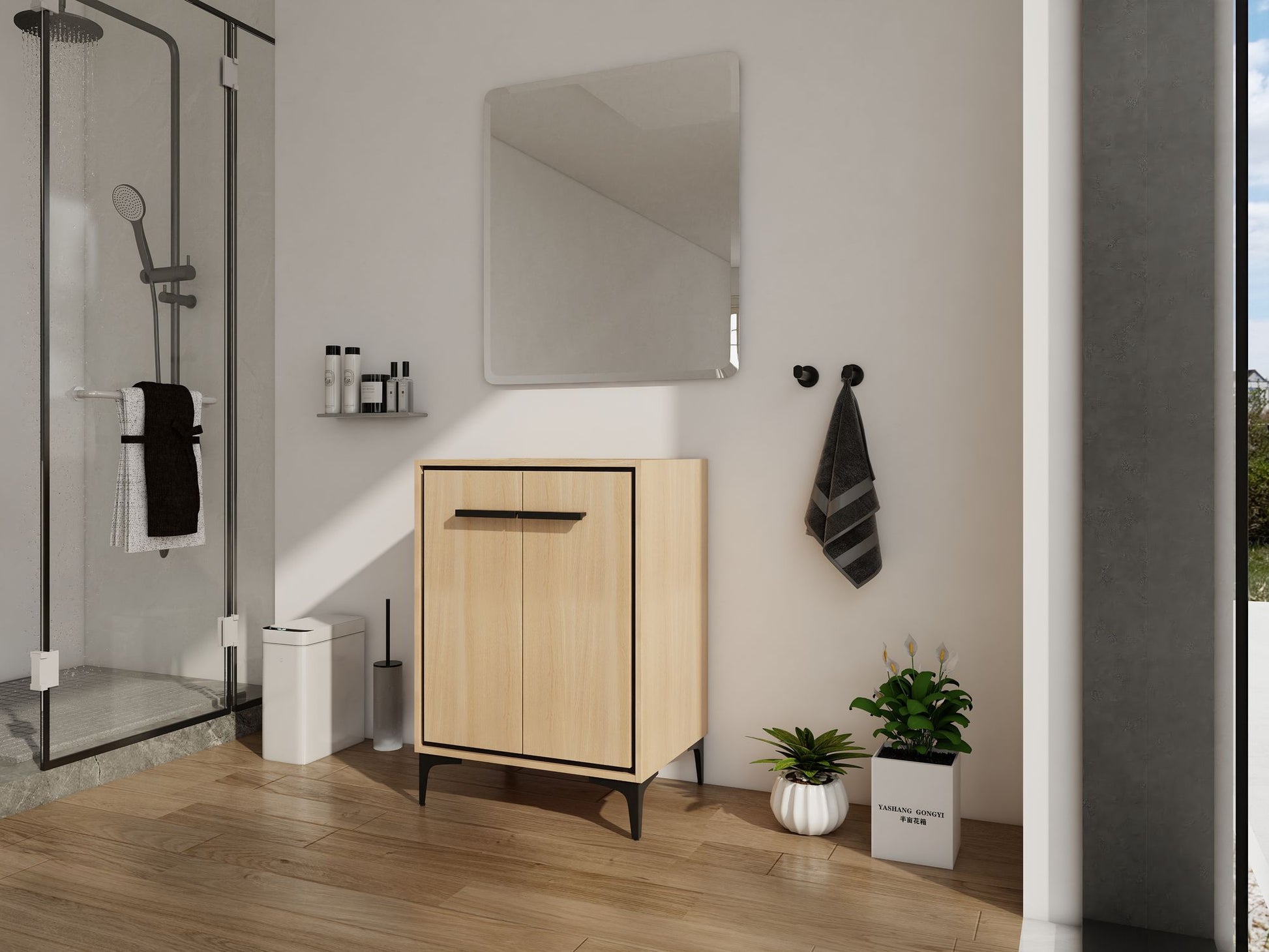 24''(23 7/16'') Bathroom Vanity without Top Sink, Modern Bathroom Storage Cabinet with 2 Soft Closing Doors, Single Sink image 5