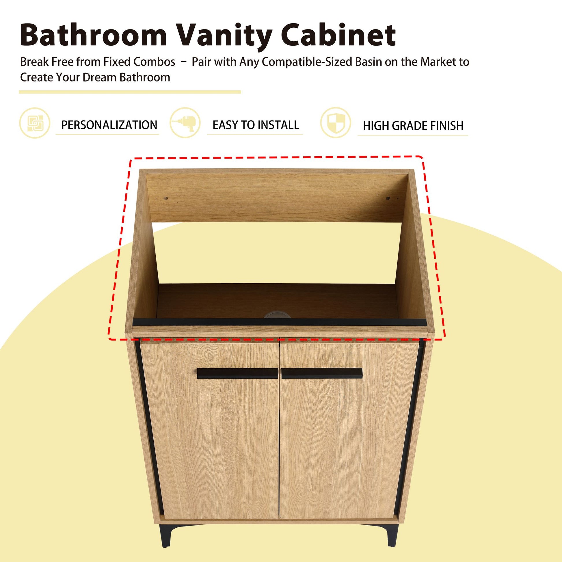 24''(23 7/16'') Bathroom Vanity without Top Sink, Modern Bathroom Storage Cabinet with 2 Soft Closing Doors, Single Sink image 10