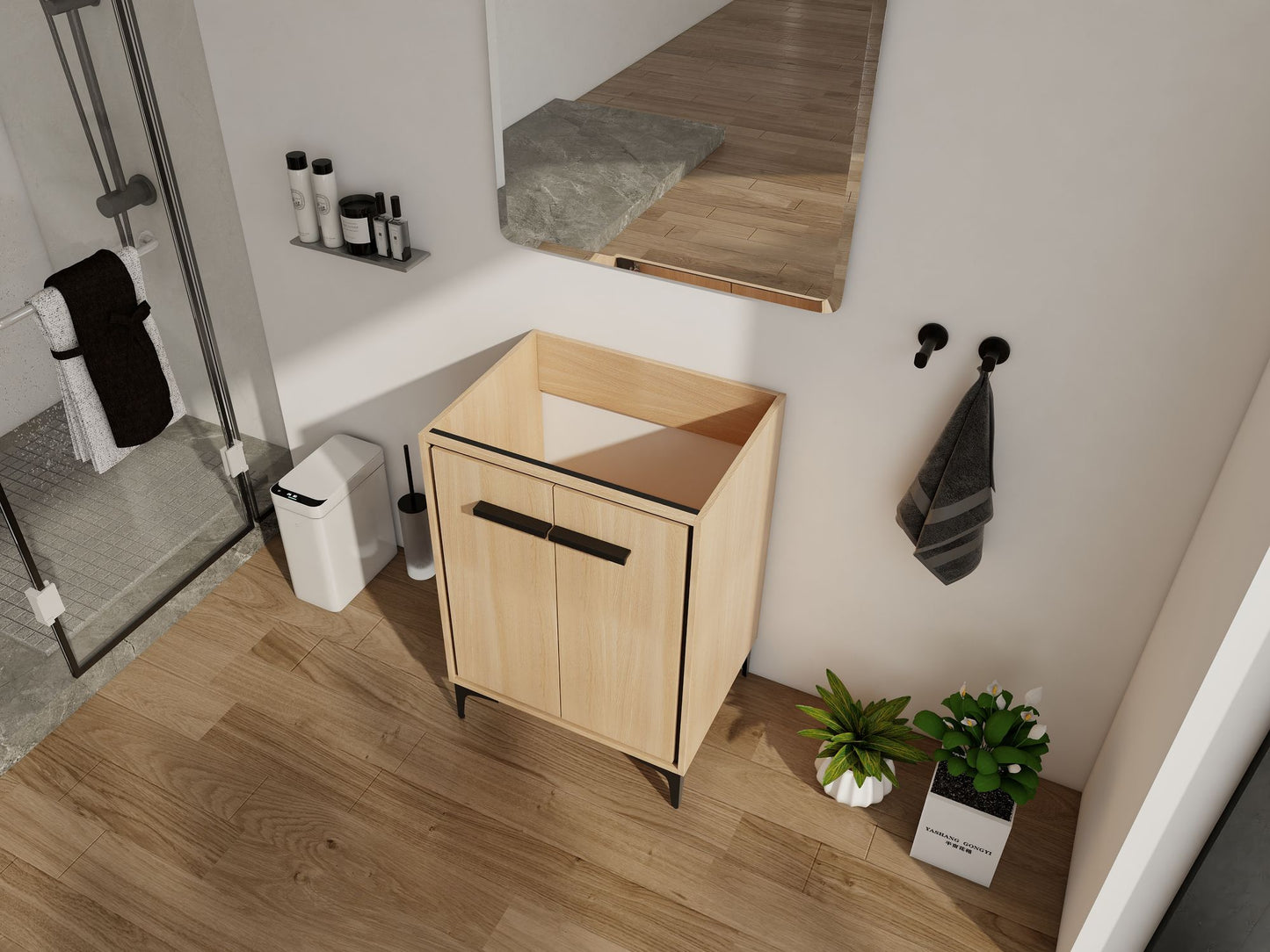 24''(23 7/16'') Bathroom Vanity without Top Sink, Modern Bathroom Storage Cabinet with 2 Soft Closing Doors, Single Sink image 3