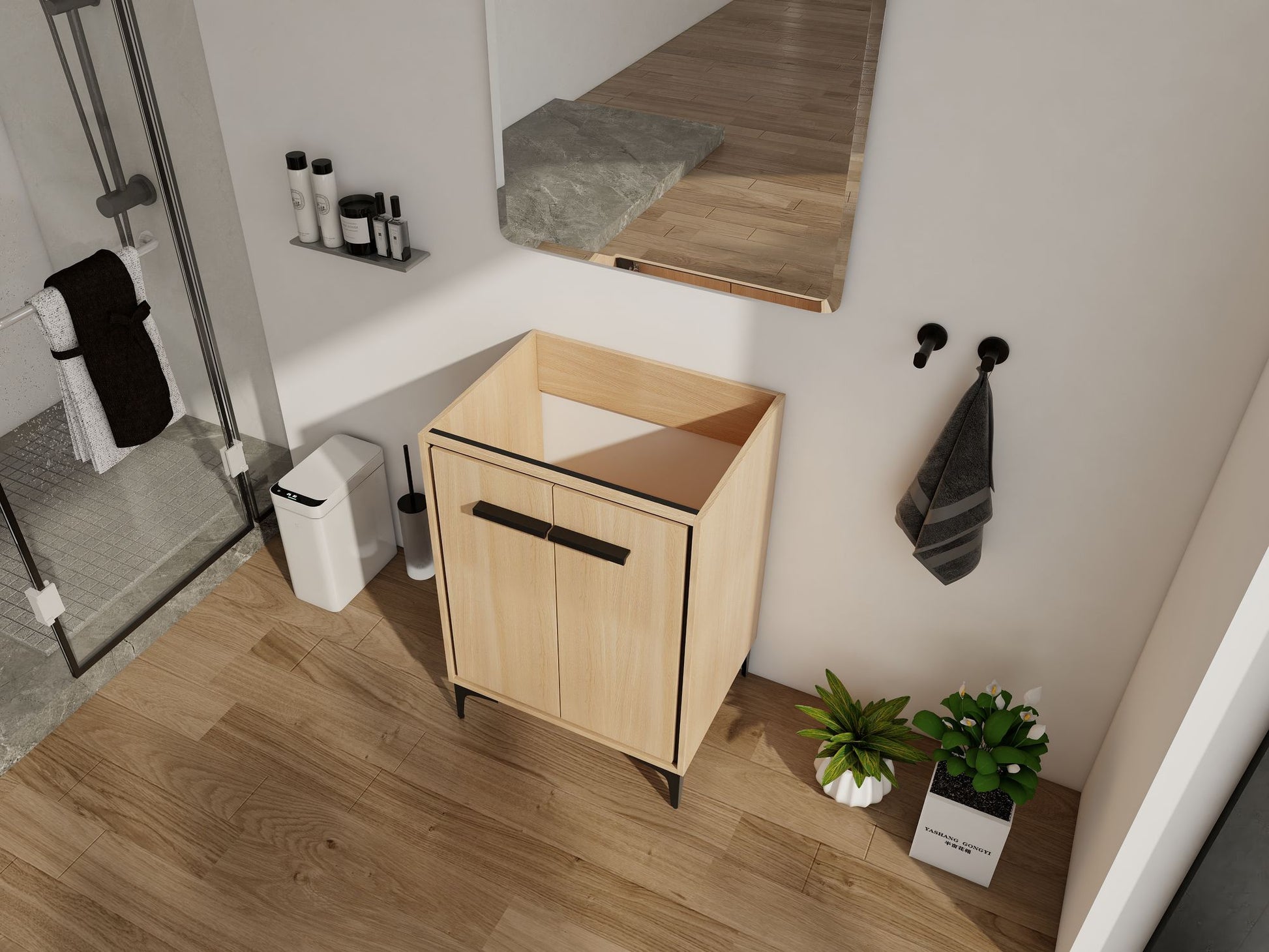 24''(23 7/16'') Bathroom Vanity without Top Sink, Modern Bathroom Storage Cabinet with 2 Soft Closing Doors, Single Sink image 3