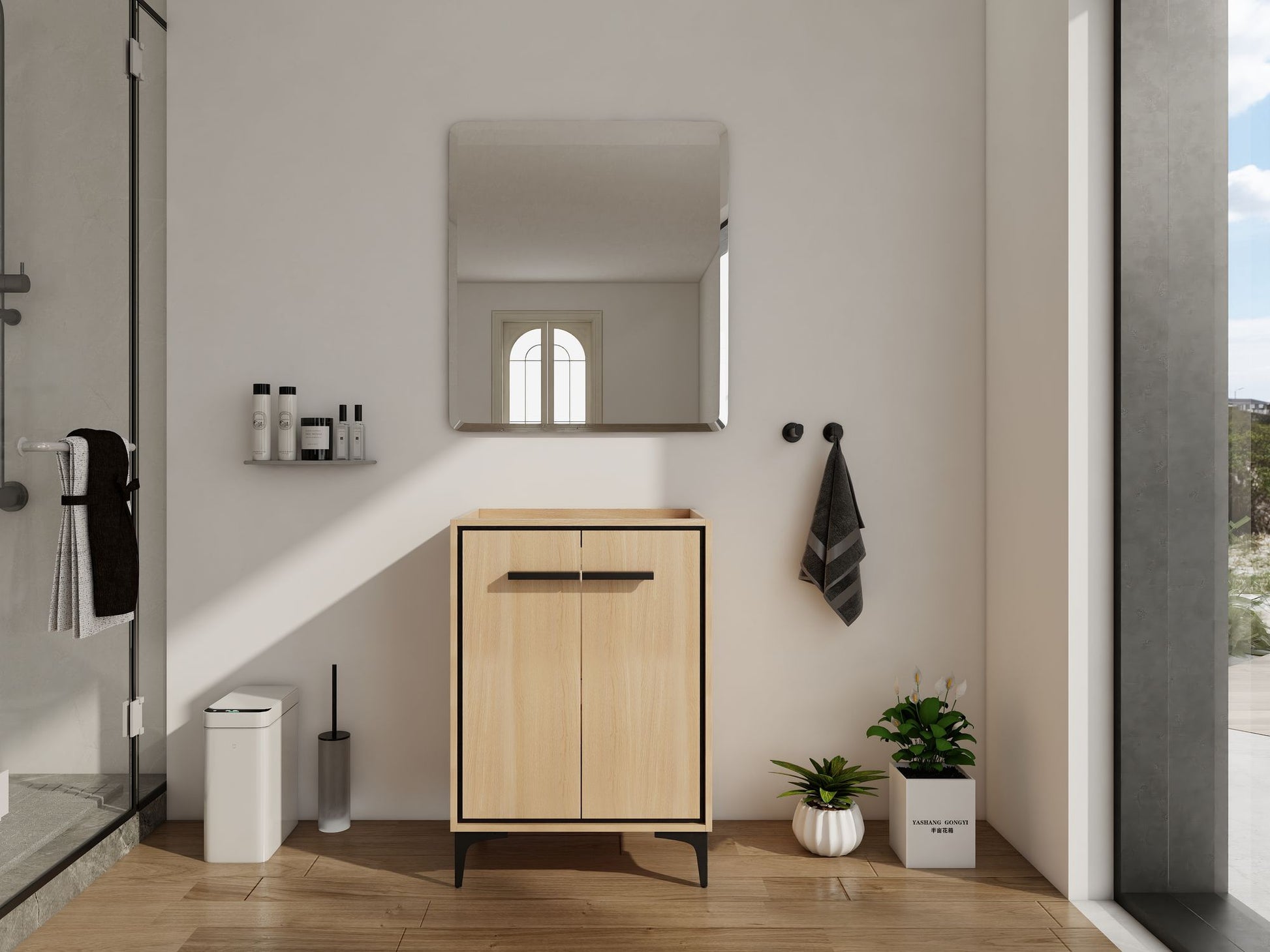 24''(23 7/16'') Bathroom Vanity without Top Sink, Modern Bathroom Storage Cabinet with 2 Soft Closing Doors, Single Sink image 2