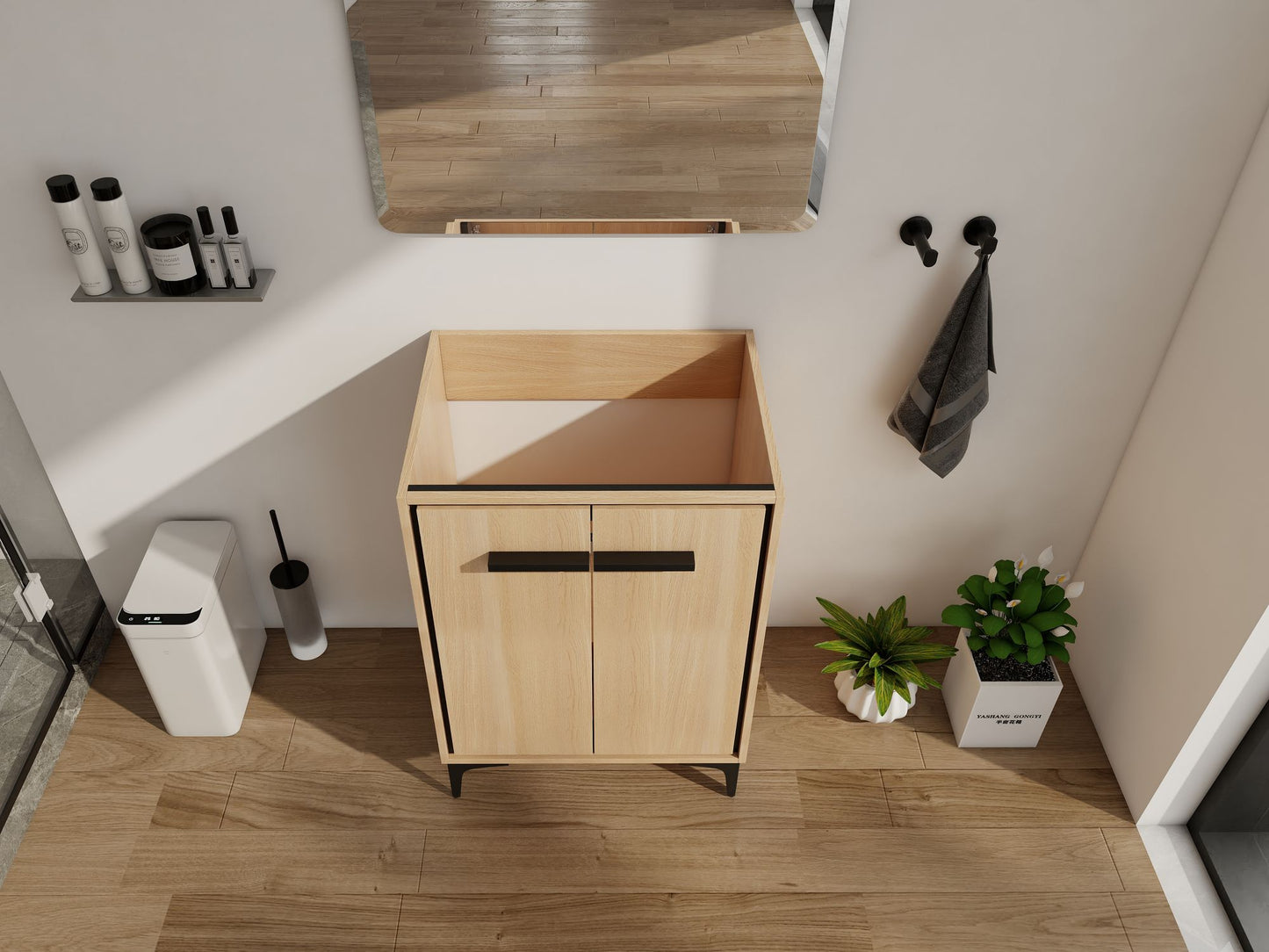 24''(23 7/16'') Bathroom Vanity without Top Sink, Modern Bathroom Storage Cabinet with 2 Soft Closing Doors, Single Sink image 7