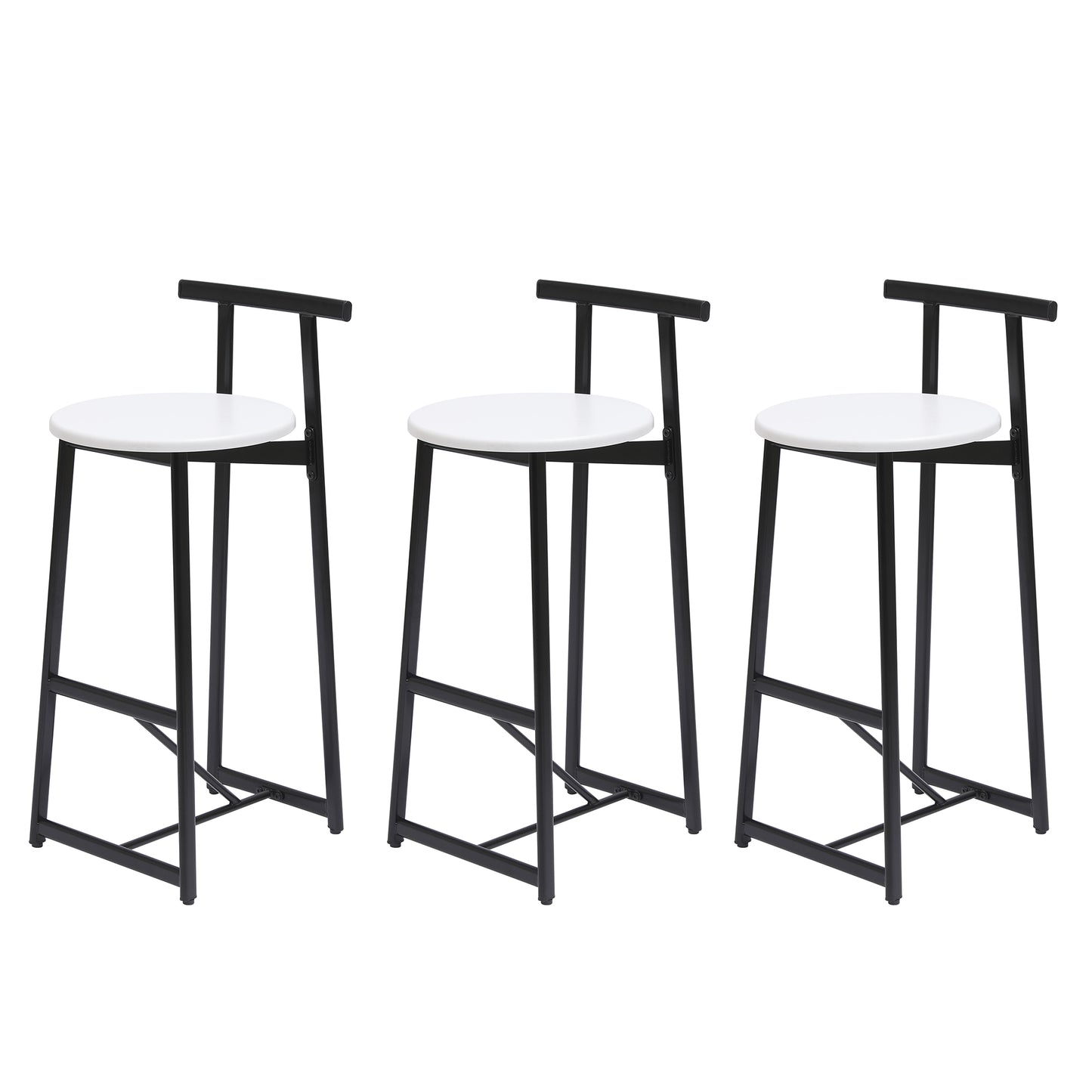 Bar Stools Kitchen Island Bar Chairs Set of 3 Metal Counter Barstools with Backrest for Dining Pub Room (Black & White) image 8