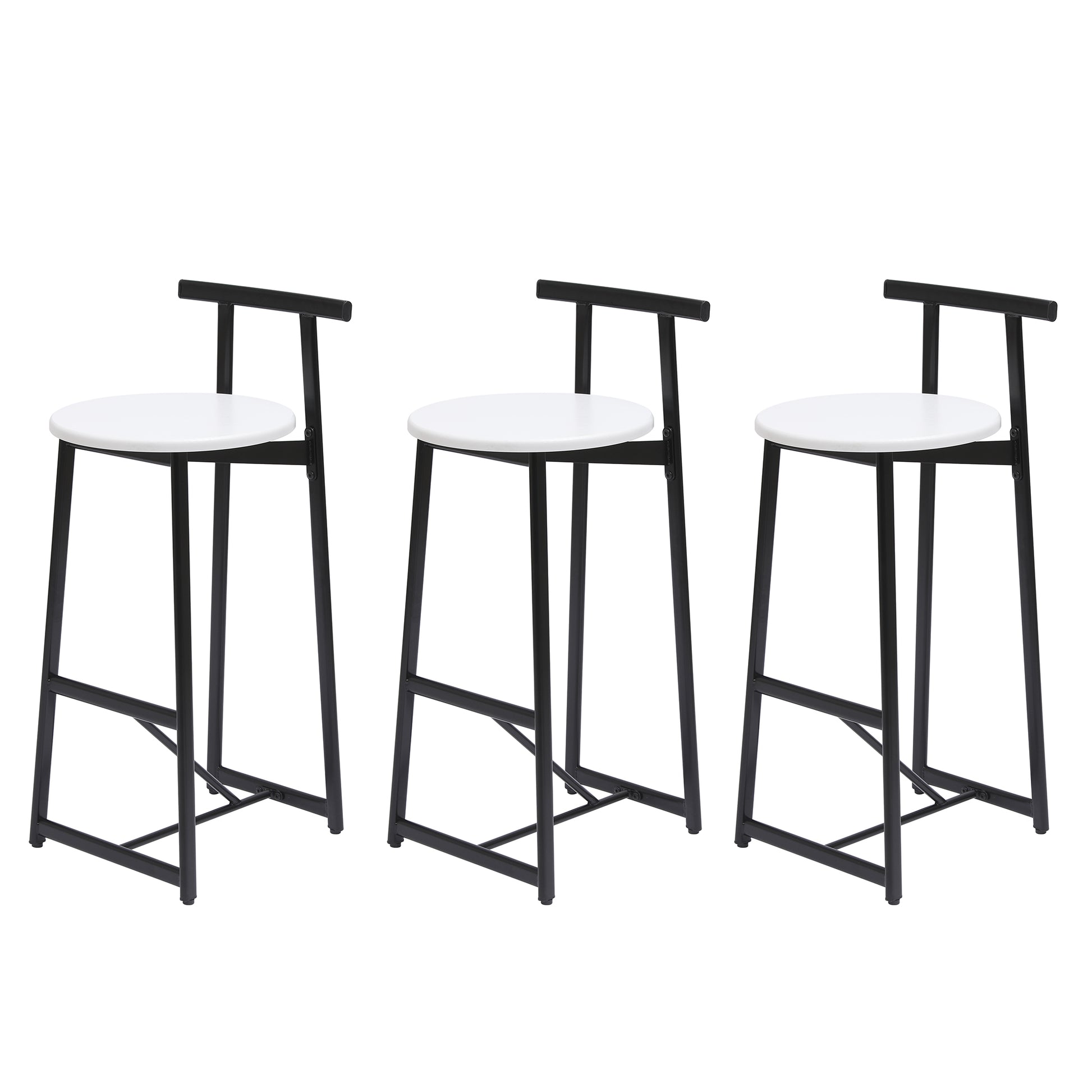Bar Stools Kitchen Island Bar Chairs Set of 3 Metal Counter Barstools with Backrest for Dining Pub Room (Black & White) image 8