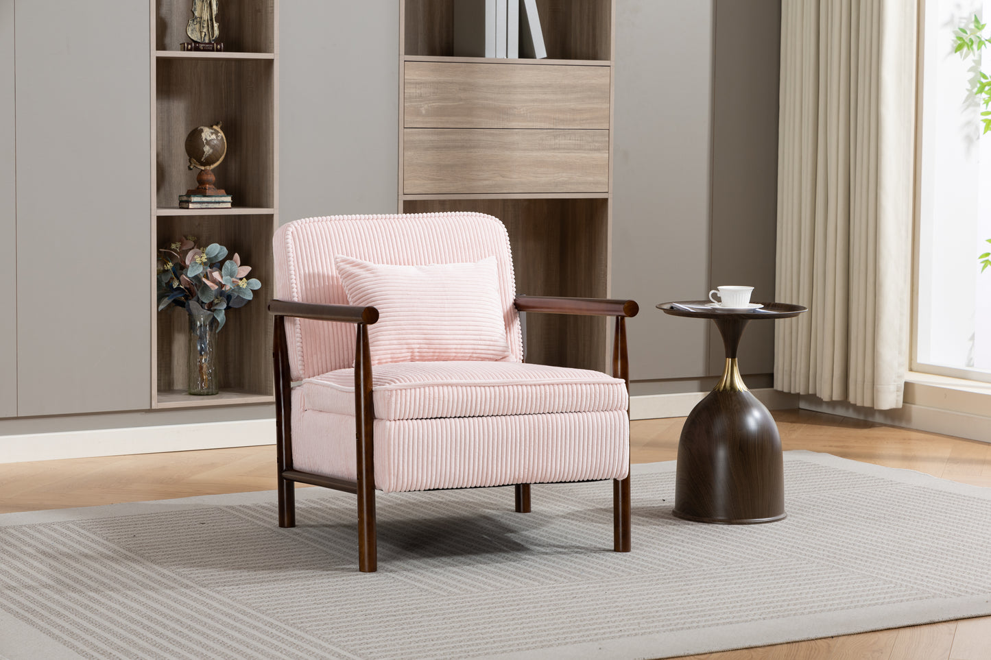 Storage Chair,Mid Century Modern Accent Chair with Wood Frame, Upholstered Living Room Chairs with Waist Cushion, Reading Armchair for Bedroom Sunroom image 3