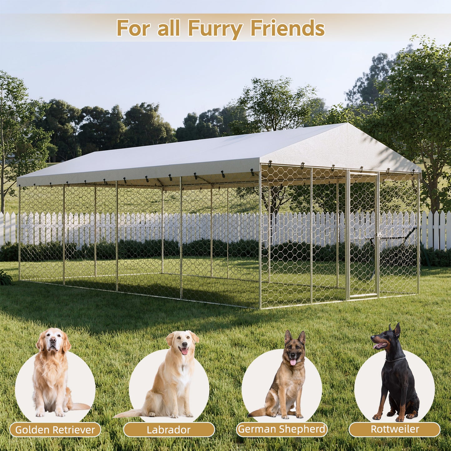 10x20 FT Large Outdoor Dog Kennel with Canopy, Heavy Duty Galvanized Steel Frame, Waterproof Cover, All-Weather Protection, Escape-Proof Lockable Pet Playpen for Large Dogs, Multiple Animals. image 7
