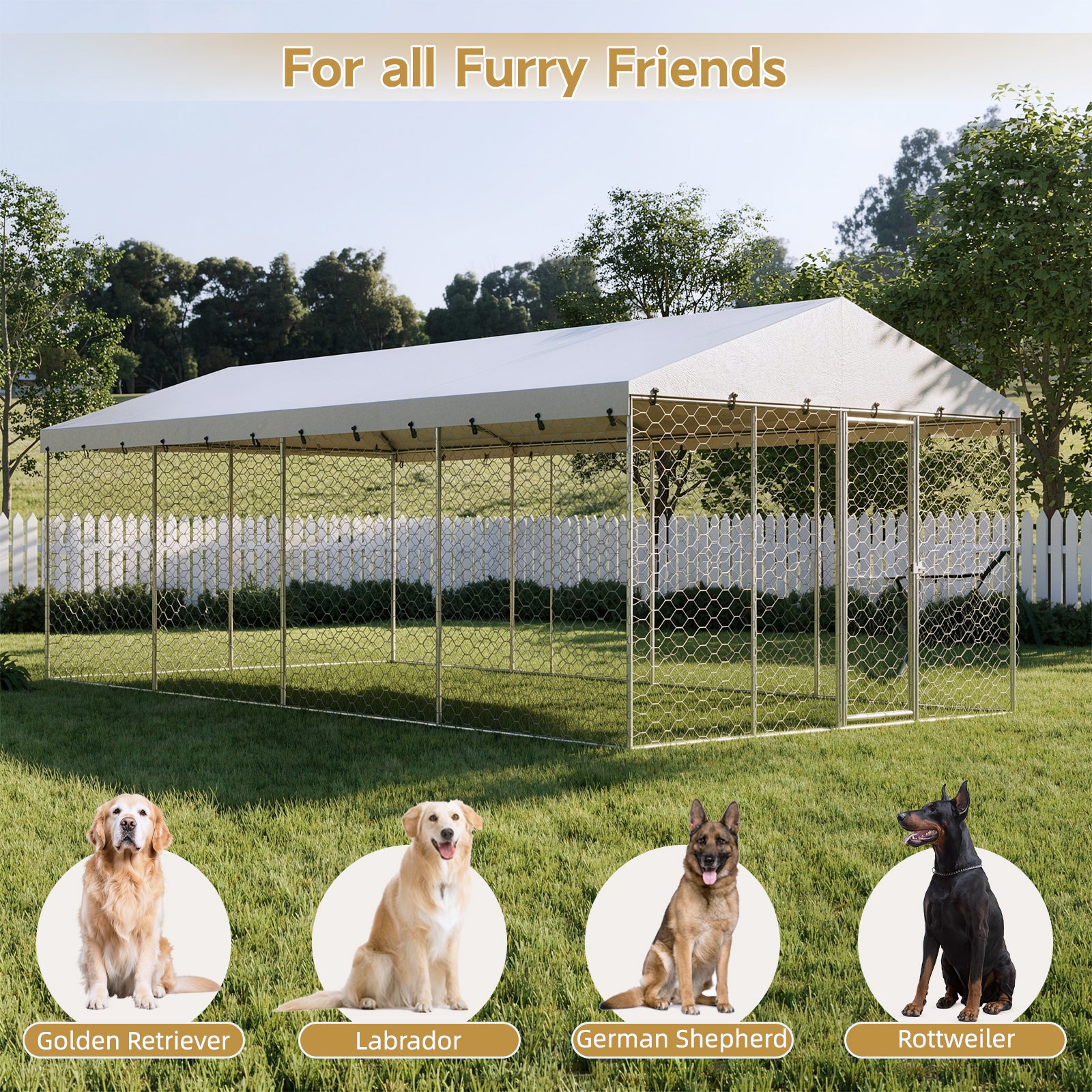 10x20 FT Large Outdoor Dog Kennel with Canopy, Heavy Duty Galvanized Steel Frame, Waterproof Cover, All-Weather Protection, Escape-Proof Lockable Pet Playpen for Large Dogs, Multiple Animals. image 7