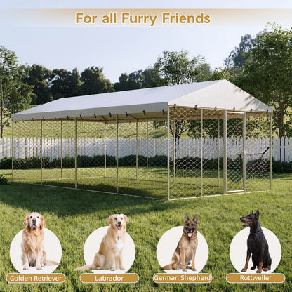 10x20 FT Large Outdoor Dog Kennel with Canopy, Heavy Duty Galvanized Steel Frame, Waterproof Cover, All-Weather Protection, Escape-Proof Lockable Pet Playpen for Large Dogs, Multiple Animals. image 7