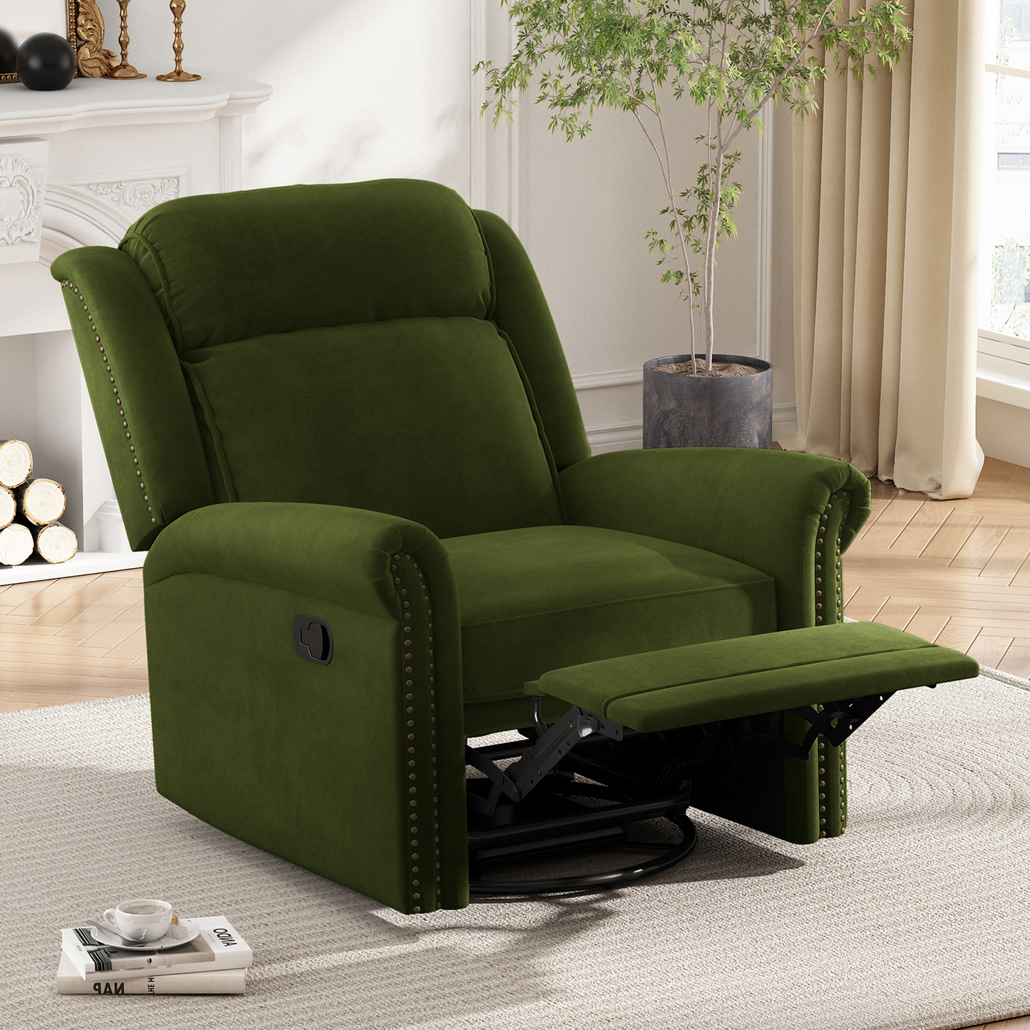 360° Swivel Recliner Manual Rocking Recliner Home Theater Manual Recliner Chair Nursery Rocker with Adjustable Backrest for Living Room, Green image 1