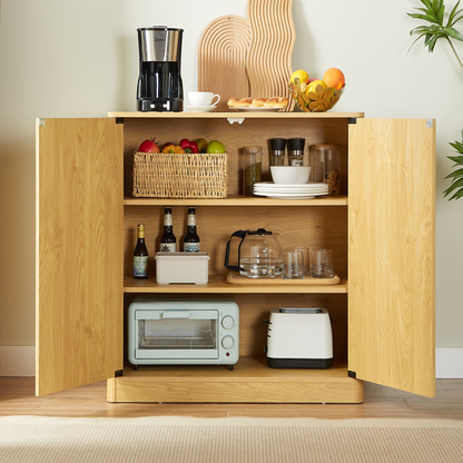 34.3" modern wavy sideboard, curved contour design storage cabinet, 2-door cabinet with storage function, suitable for kitchen/bedroom/living room, Natural, 34.3"L x 15.7"W x 34.3"H image 3