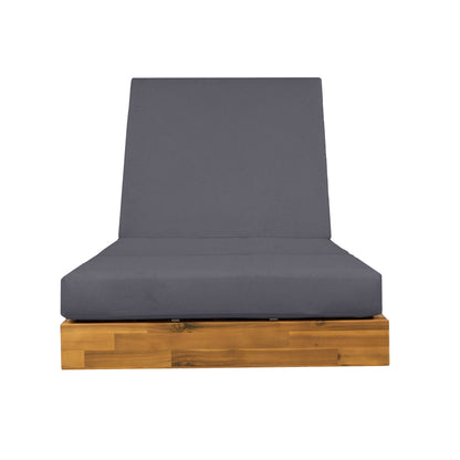 Acacia Wood Chaise Lounge with Cushion - Teak Finish Outdoor Recliner with Dark Grey 3-Fold Water-Repellent Cushion, 300lbs Capacity image 11