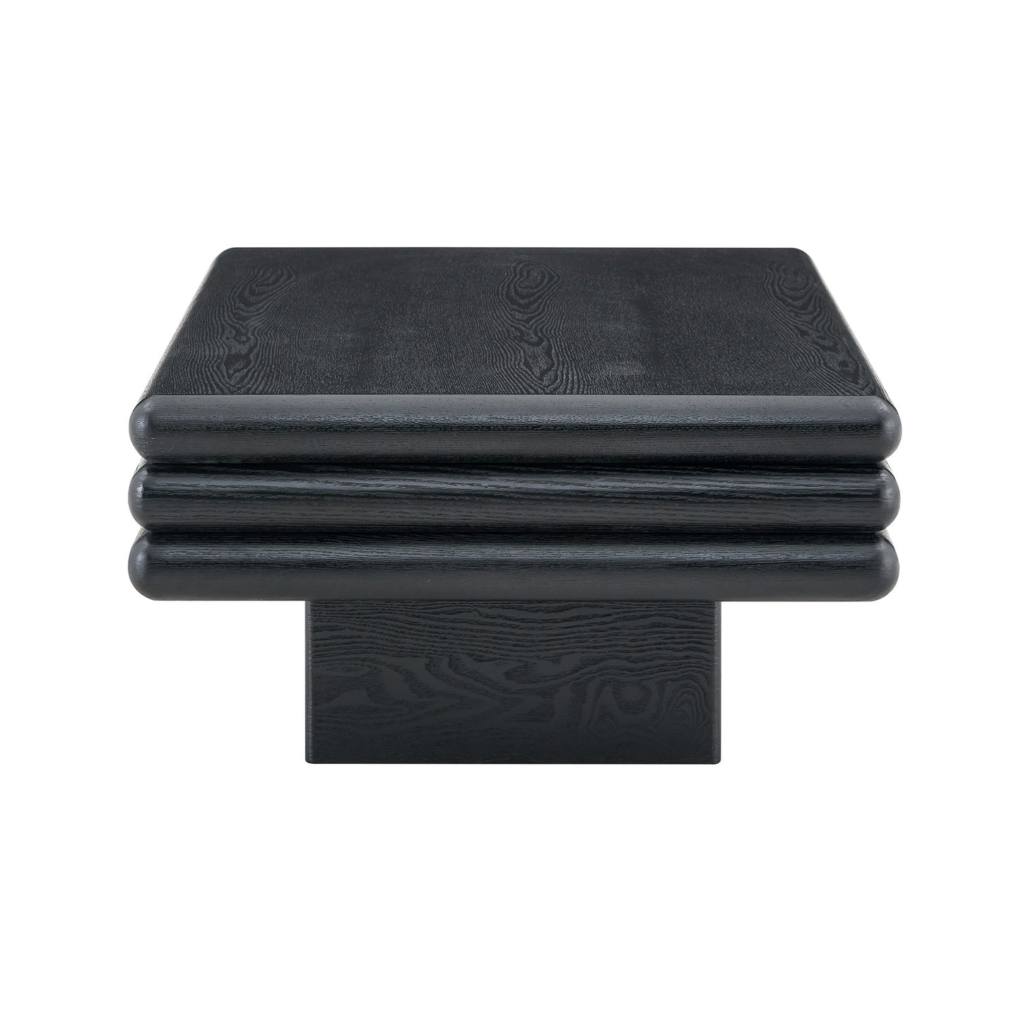 Modern 3-Tier Stacked Rectangular Coffee Table, MDF with Wood Veneer,Black Accent Center Table for Living Room image 11