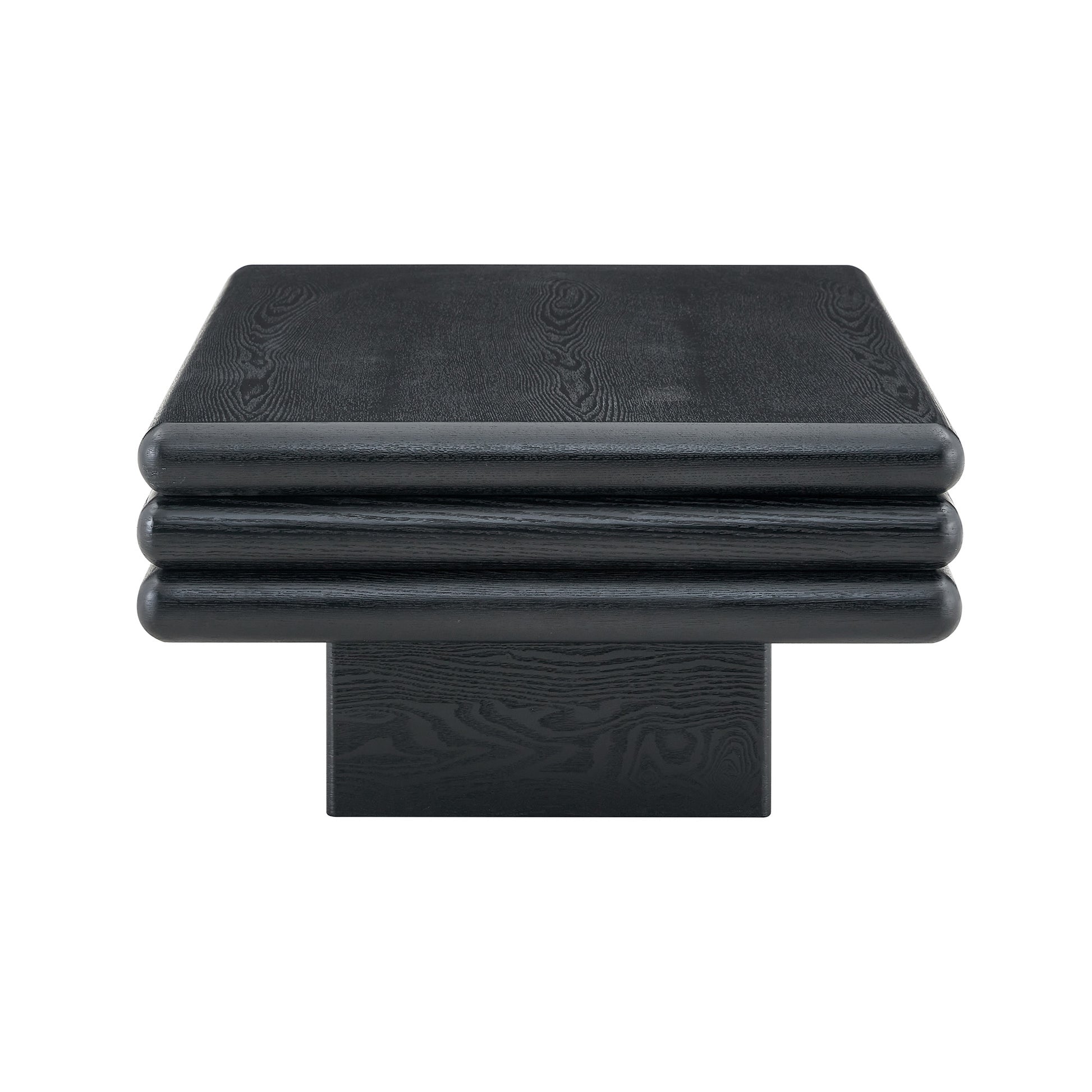 Modern 3-Tier Stacked Rectangular Coffee Table, MDF with Wood Veneer,Black Accent Center Table for Living Room image 11