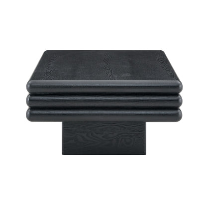 Modern 3-Tier Stacked Rectangular Coffee Table, MDF with Wood Veneer,Black Accent Center Table for Living Room image 11