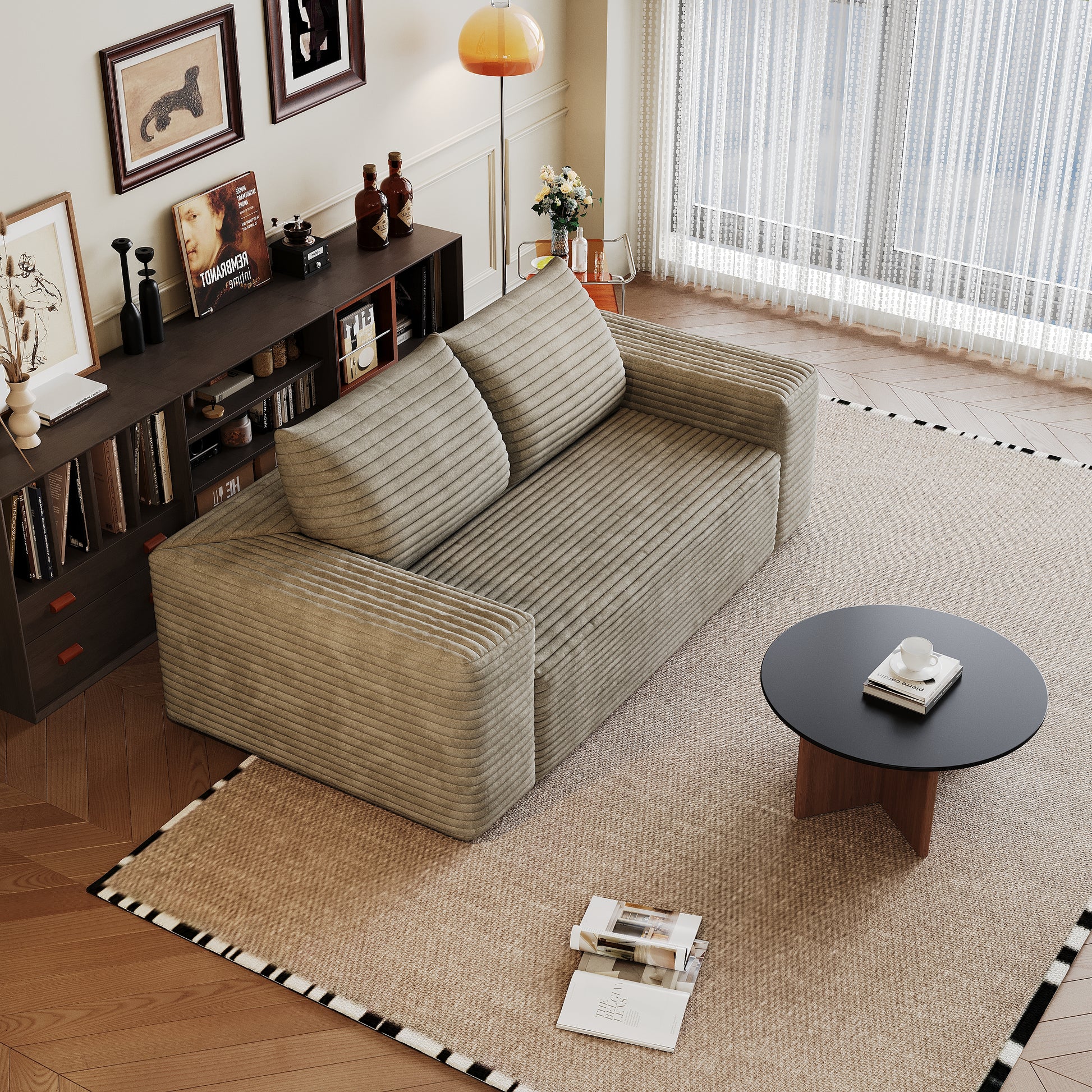 63" 2Setaser Sofa,Corduroy Fabric,Deep Seat Couches,Comfy Loveseat Sofa,No Assembly,1pcs for Living room, Bedroom,Conference room,Apartment,Camel image 7