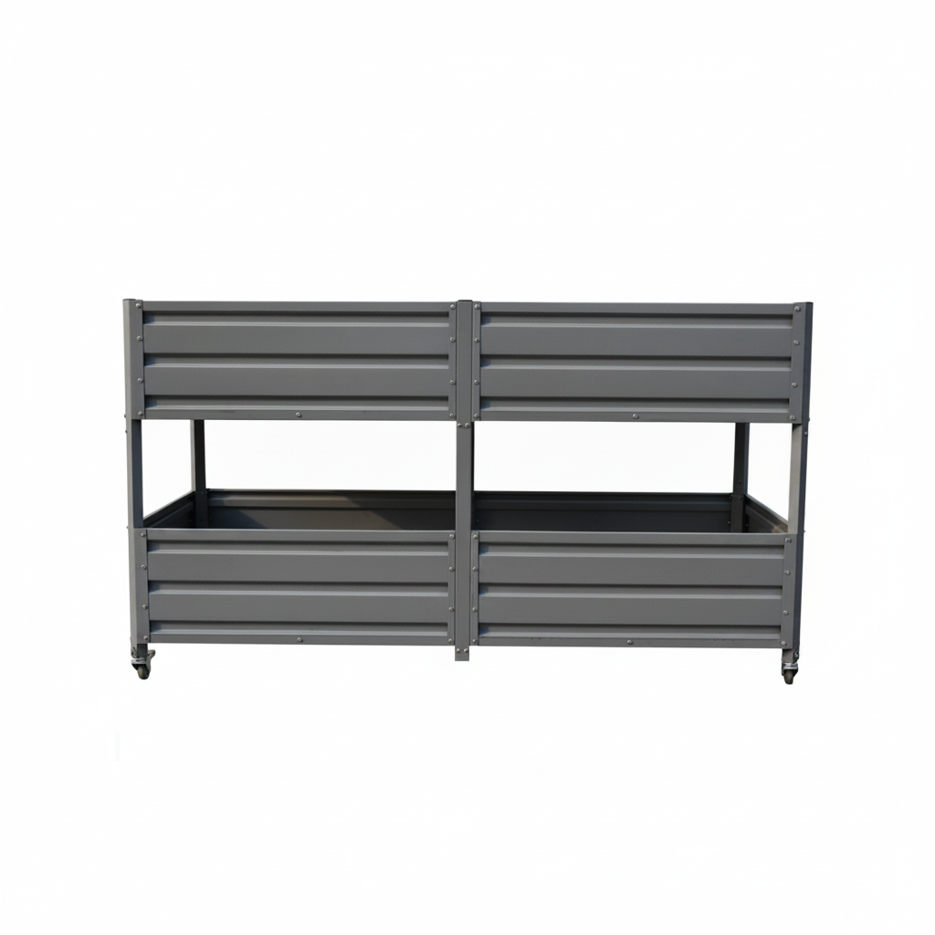 Dual Tier Elevated Metal Raised Garden Bed with Lockable Wheels, Staggered 2-Layer Raised Planter Box for Vegetables Herbs Flowers, Outdoor Patio Backyard Green Planting Bed,Grey image 10