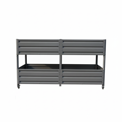 Dual Tier Elevated Metal Raised Garden Bed with Lockable Wheels, Staggered 2-Layer Raised Planter Box for Vegetables Herbs Flowers, Outdoor Patio Backyard Green Planting Bed,Grey image 10