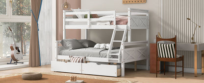 Twin over Full Bunk Bed with Ladder, Two Storage Drawers, Safety Guardrail, White image 7