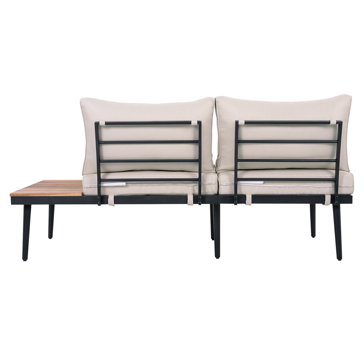 TREXM 6-Piece Outdoor Sectional Sofa Set with Round Nesting Coffee Tables and Seating Sofa with Cushions for Patio, Porch and Garden (Beige) image 10