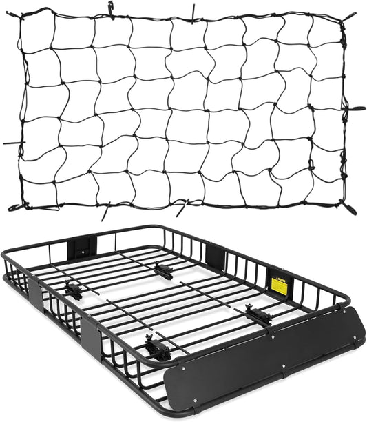 Roof Rack Basket With Net,Rooftop Steel Roof Rack,Cargo Carrier with 250 Lbs Capacity,Extension Black Car Top Luggage Holder 64"x 39" Universal for SUV/ Wagon / Seden image 1