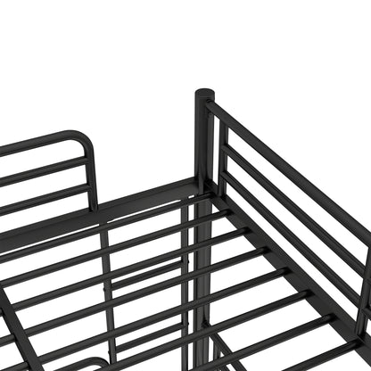 Full XL over Queen over Queen Bunk Bed, Metal Triple Bunk Bed with Safety Guardrails, Heavy-duty Bunk Bed with Noise-reduced Design, Black image 9
