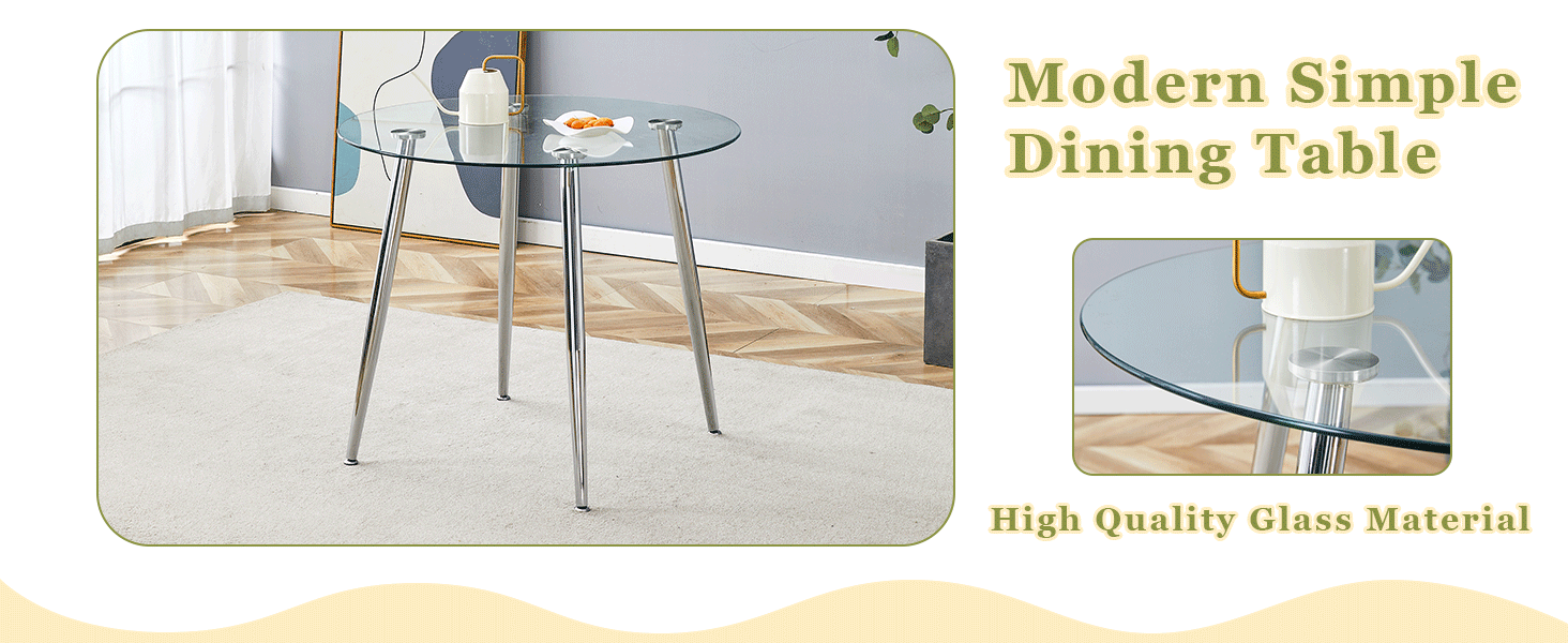 Round dining table with glass top, silver metal legs, exquisite life, starting from the details, the silver legs show an extraordinary texture, which is the finishing touch to your home image 10